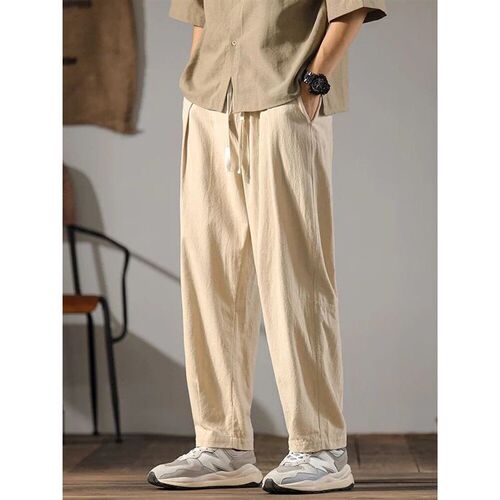 Japenese Cotton Linen Pants Men Summer Straight Casual Ice S