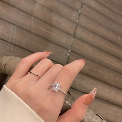 Classic Moissanite Wedding Engagement Square Lucky Ring for