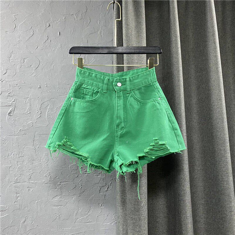 Summer New Style Korean Wide Leg Pants Candy Color Ripped De