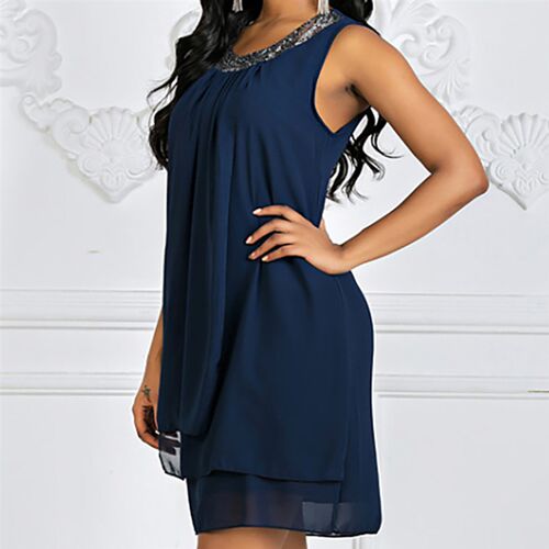 Womens Shift Dress Knee Length Dress Sleeveless Solid