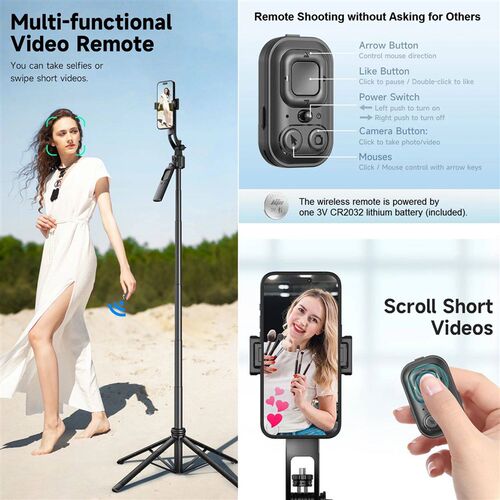 Extendable Auto Face Tracking Tripod 360 Rotation, No App,