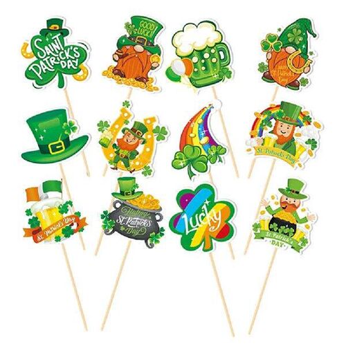 12 Pcs Cake Insert St Patricks Day Dessert Toppers
