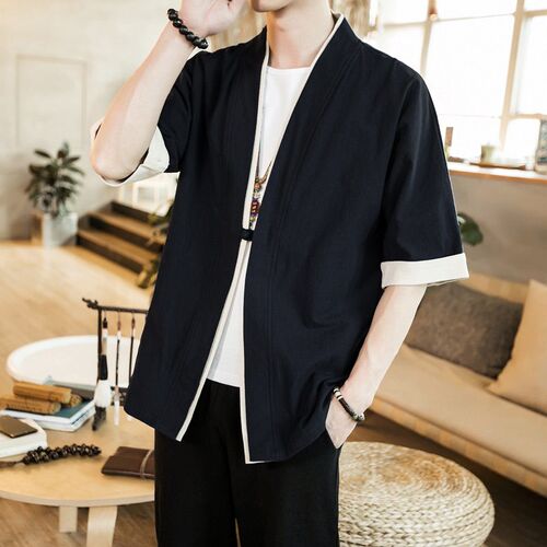 Vintage Chinese Style Mens Linen Husk Suit Tang Suit Chines