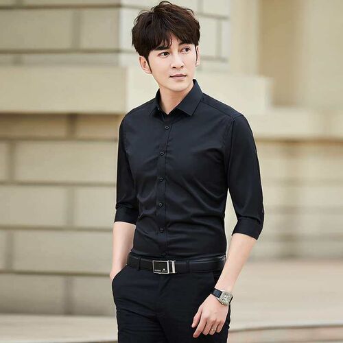 Casual Shirt Mens Black Shirt Slim-fit tendy Business Dress