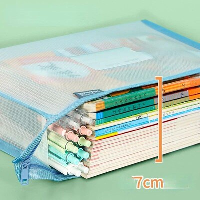 1 Pc Large Capacity Stationery Storage Folder File Mesh Zipp