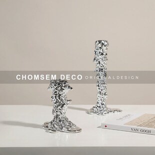 从上氛围感软装家居饰品创意电镀银色烛台样板间客厅餐桌装饰摆件