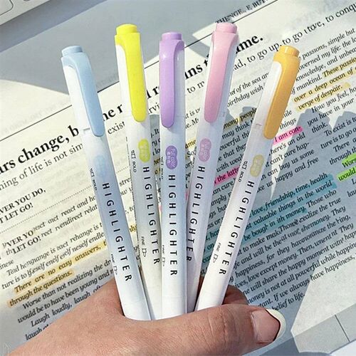 5pcs Pastel Highlighters Colors Dual Tip Fluorescent Hook Pe