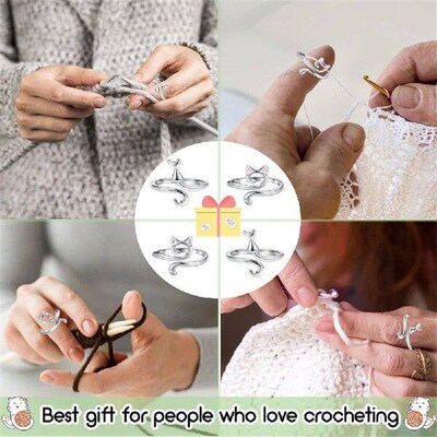 3Pcs Cat Shaped Crochet Ring Adjustable Knitting Crochet