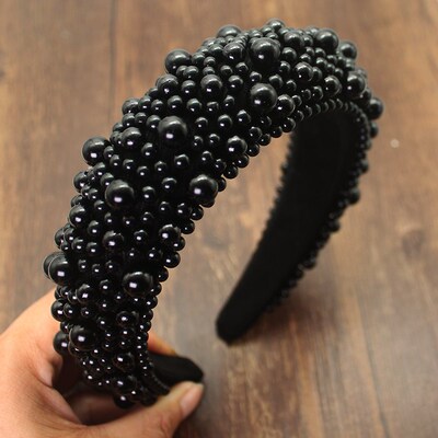 White Black Pearl Headdress Fashion Hair Band Luxury Baroque