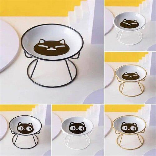 Elevated Ceramic Cat Bowl Set Anti-Vomit Pet Feeder Protect