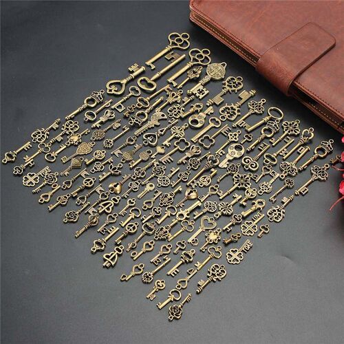 125Pcs Vintage Antique Bronze Plated Metal Love Heart Key Ch