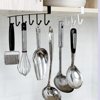 Iron 6 Hooks Storage Shelf Wardrobe Cabinet Metal Under Shel