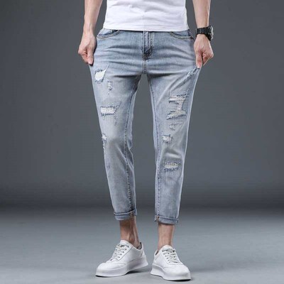 Spring New Mens Jeans Distinctive Ripped Beggar Mens Small