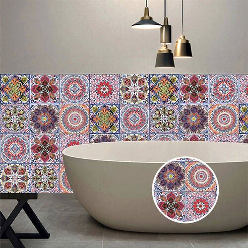 10pcs Mandala Tile Wall Sticker Self-adhesive Retro Pattern