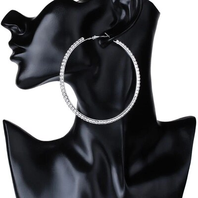 Hot Lady Shiny Rhinestone Crystal Big Large Circle Hoop Earr