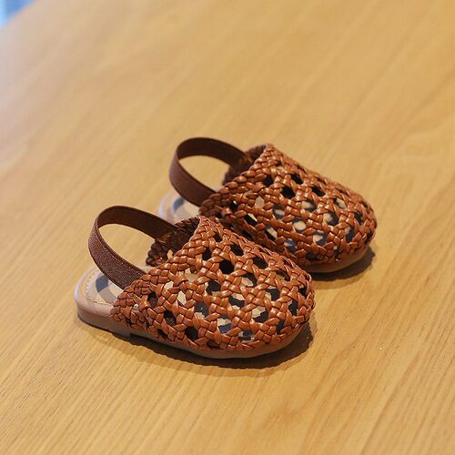 Baby Shoes Girls Baotou Kick-proof Woven Sandals Baby Soft