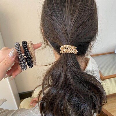 Elegant Crystal Beaded Hair Tie for Women, Versatile High So
