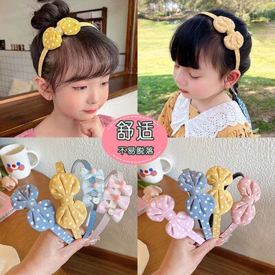 Childrens Bow Hairband Girls Wave Point Headband Sweet Cut