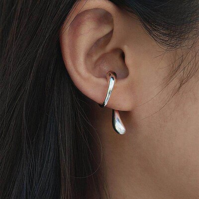 Personalized geometric drop-shaped ear clip without ear hole
