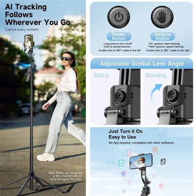 Extendable Auto Face Tracking Tripod 360 Rotation, No App,