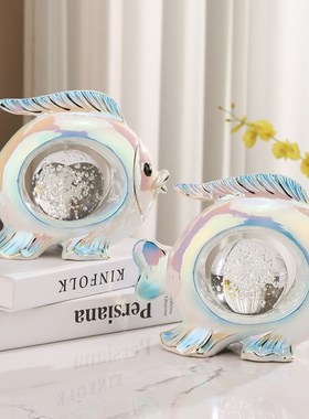 如鱼得水亲嘴鱼水晶球家居客厅玄关电视柜酒柜装饰品摆件年年有余