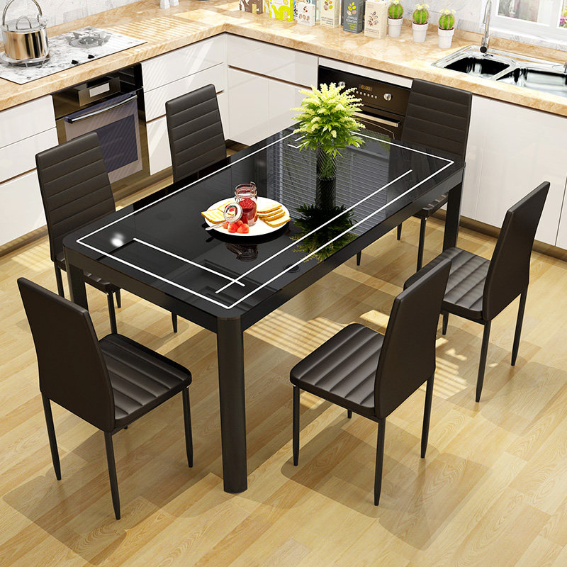 1.2米长方形餐桌 6人小户型西餐桌 一桌六椅家用饭桌钢化玻璃桌椅,住宅家具,玻璃餐桌,淘宝优惠券,粉丝福利购,淘宝优惠卷