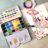 鲁本斯24色固体颜料水彩分装 肤色矿物色糖果色新色分层色 颜料套装