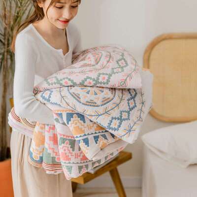 波西米亚全棉纱布毛巾被盖毯日系夏凉被夏季休闲毯被子透气亲肤