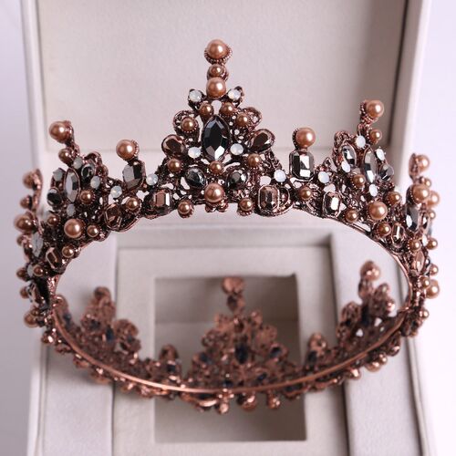 Baroque Black Crystal Big Round Bridal Tiaras Crowns Pageant