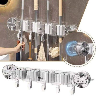 ABS Mop Holder Broom Hanger Wall Mounted 4 ition Support