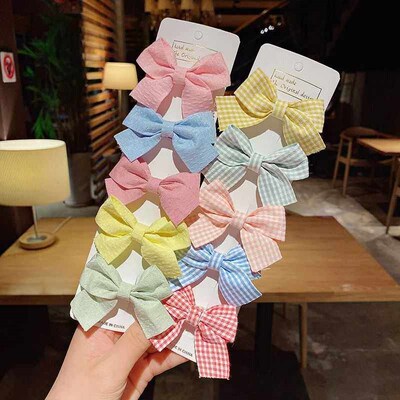 5PCS/Set New Girls Cute Plaid Print Star Hairpins For Kids C