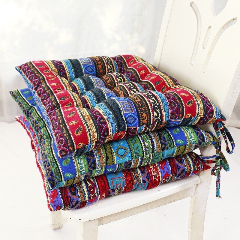 正方形坐垫椅垫板凳椅子座垫棉麻泰式复古民族风加厚绑带棉垫,居家布艺,椅垫,淘宝优惠券,粉丝福利购,淘宝优惠卷