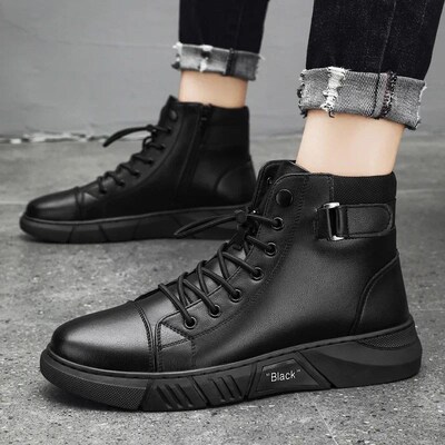 Mens Motorcycle Boots Comfortable Platform Boots Mens Outd