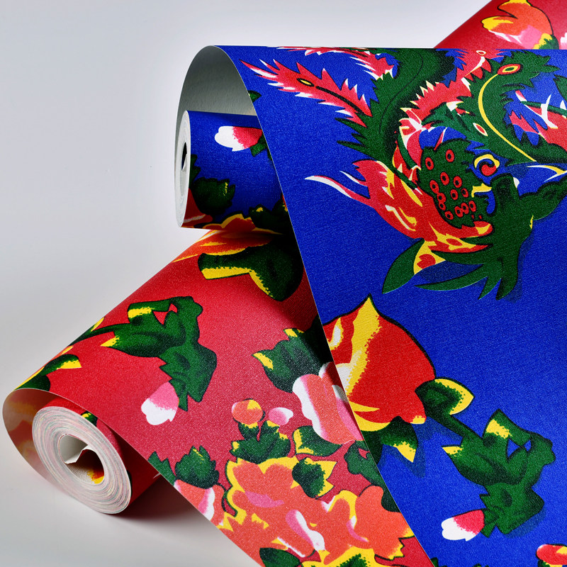 复古怀旧东北风红色大花喜气壁纸餐厅饭店小吃包厢民宿背景墙墙纸,家装主材,PVC墙纸,淘宝优惠券,粉丝福利购,淘宝优惠卷