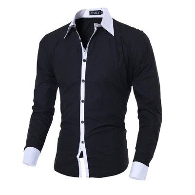 Mens Stripes Shirts Long Sleeved Slim White Social Shirts