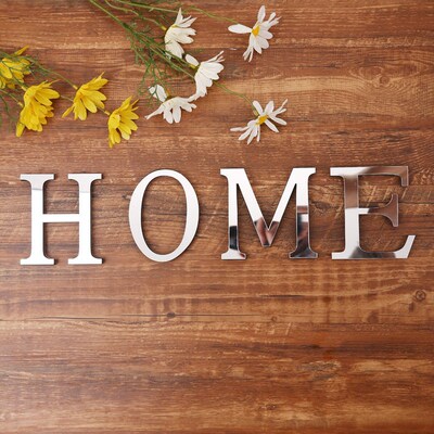 English Letters Acrylic Mirror Surface Wall Sticker 3D Silve