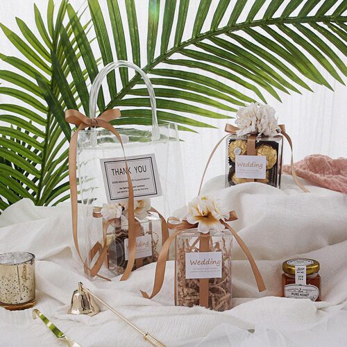 10/20/50pcs Transparent PVC Gift Box Artificial Flower Ribbo