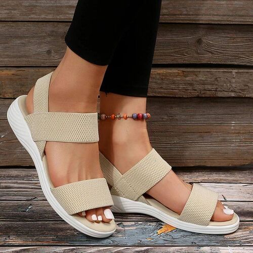 Womens Knit Elastic Cloth Wedge Sandals Slip On Lightweight