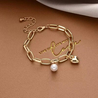 1PCS Vintage Style Pearl love High-Grade Temperament Ladies