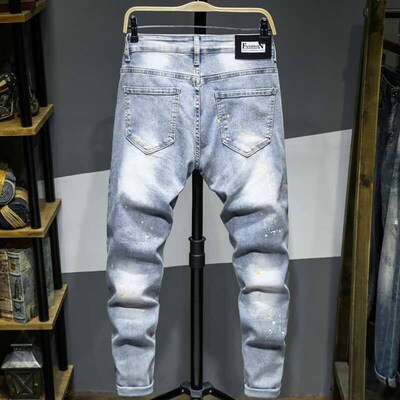 Menstrouers Milled White Paint Jeans Mens European Station