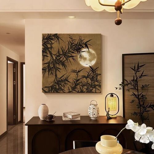 墨竹中古侘寂风玄关装饰画客厅走廊过道挂画宋代美学中式茶室壁画