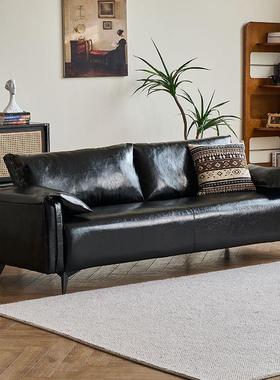 黑色沙发小户型客厅现代简约公寓卧室出租房复古油蜡皮艺双人沙发