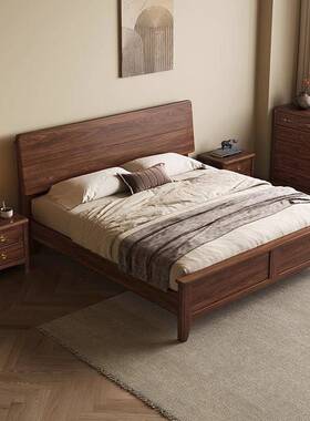 复古实轻奢北欧黑桃木代36504木床原木主卧现简约双人胡床婚床大