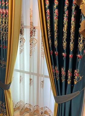 高精密绣新花窗遮帘中35905花卉提花客厅刺绣高档欧式式光成品窗
