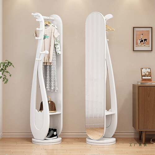 YHD家用全身衣镜挂衣一体实穿木可旋转置物简约新中式衣艺术帽架