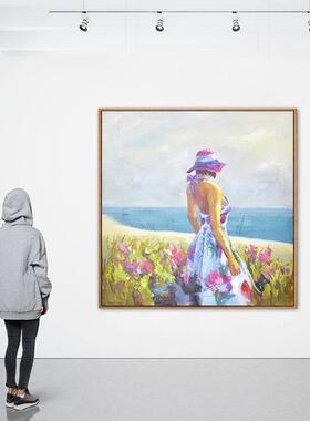 美式BD21B463乡村客头厅手彩色人物花卉半绘理大海装饰画油画肌卧