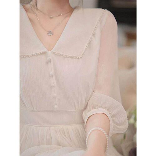 Tea Break French Niche Lapel Dress Solid Color Fairy Super F