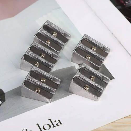 1PCS Silver Sharpener Metal Bevelled Double Hole Pencil Shar