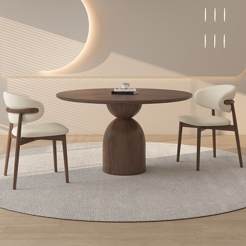 全实木餐桌圆桌家用奶油中古风高级感圆形小户型胡桃色吃饭桌子,住宅家具,实木餐桌,淘宝优惠券,粉丝福利购,淘宝优惠卷