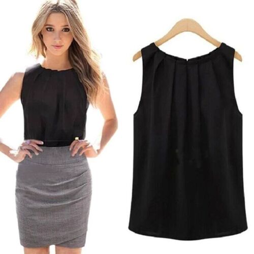 Blouse Women Fashion Sleeveless Round Neck Chiffon Blouse Ch